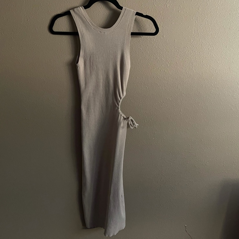 Keyhole Ribbed MIDI Bodycon dress beige, Olivaceous